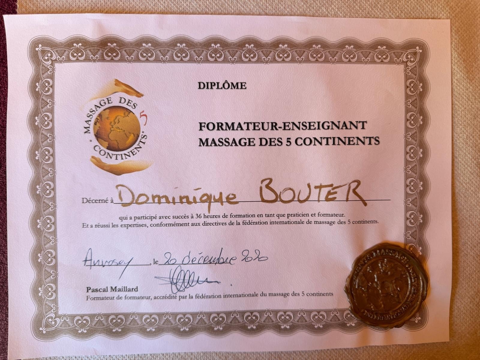Diplôme de formateur du Massage des 5 Continents