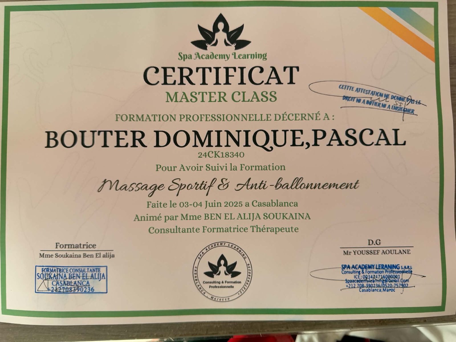 Diplôme, Massage Sportif & Anti-Ballonnement